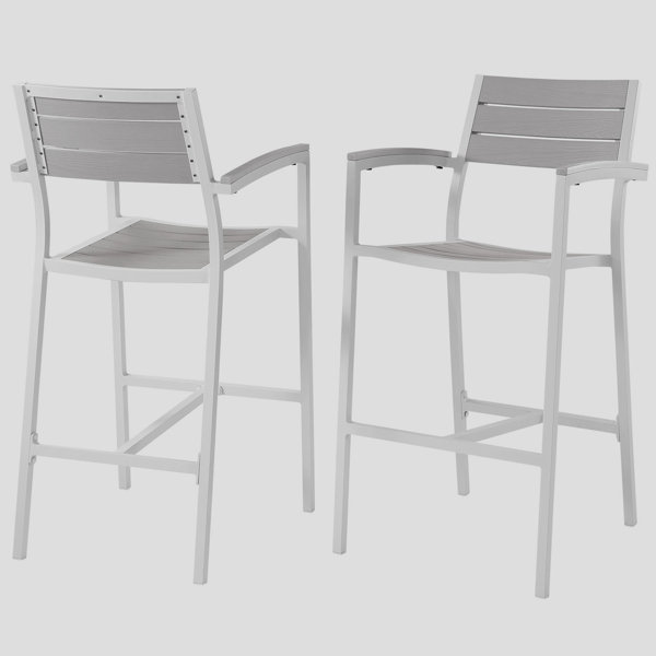 Gracie Oaks Evilynn Modern Light Grey And White Outdoor Bar Stools